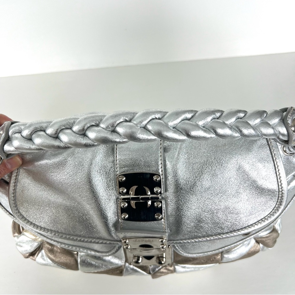 ♦️SOLD♦️MIU MIU Coffer Metallic Silver Gold Bronze Leather Patchwork Shoulder - Picture 9 of 16